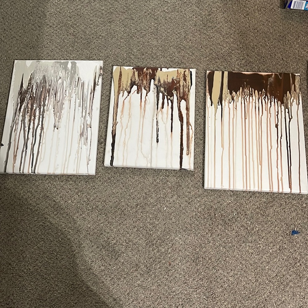 Set of 3 drip art painting